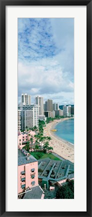 Framed High angle view of a beach, Waikiki Beach, Honolulu, Oahu, Hawaii, USA Print