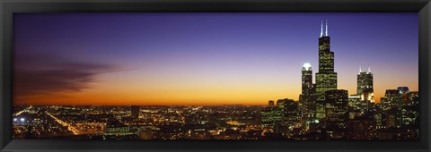 Framed Chicago at Night with Purple Sky Print