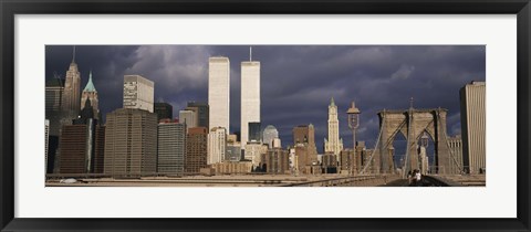 Framed People walking on a bridge, Brooklyn Bridge, Manhattan, New York, USA Print