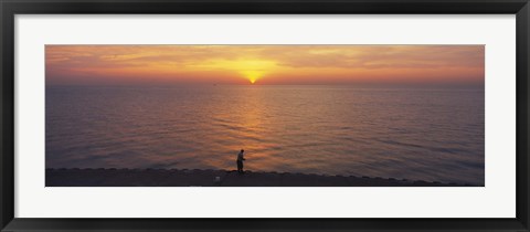 Framed Sunset over a lake, Lake Michigan, Chicago, Cook County, Illinois, USA Print