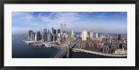 Framed Aerial view of Brooklyn Bridge and Manhattan skyline, New York City, New York State, USA Print