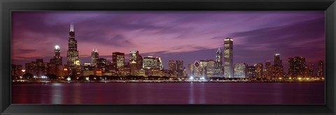 Framed Chicago with Purple Night Sky Print