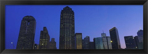 Framed Low angle view of buildings at dusk, Dallas, Texas, USA Print