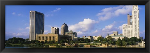 Framed Buildings on the banks of a river, Scioto River, Columbus, Ohio, USA Print