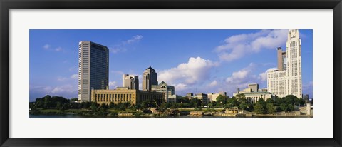 Framed Buildings on the banks of a river, Scioto River, Columbus, Ohio, USA Print