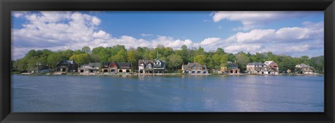 Framed Boathouses near the river, Schuylkill River, Philadelphia, Pennsylvania, USA Print