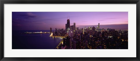 Framed Buildings Lit Up At Night, Chicago, Illinois, USA Print