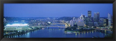 Framed High angle view of a stadium lit up at night, Three Rivers Stadium, Pittsburgh, Pennsylvania, USA Print