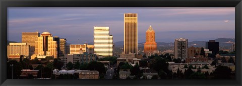 Framed Cityscape at sunset, Portland, Multnomah County, Oregon, USA Print