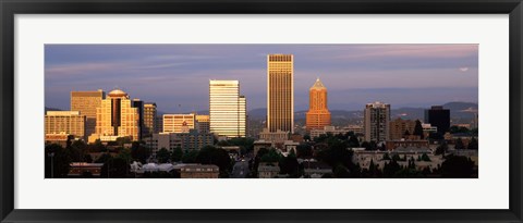 Framed Cityscape at sunset, Portland, Multnomah County, Oregon, USA Print