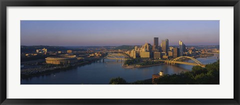 Framed High angle view of a city, Three Rivers Stadium, Pittsburgh, Pennsylvania, USA Print