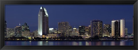 Framed Skyscrapers at night in San Diego, California Print