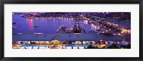 Framed Buildings at a harbor, Inner Harbor, Baltimore, Maryland, USA Print