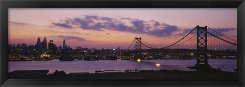 Framed Bridge across a river, Ben Franklin Bridge, Philadelphia, Pennsylvania, USA Print