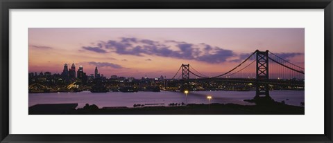 Framed Bridge across a river, Ben Franklin Bridge, Philadelphia, Pennsylvania, USA Print