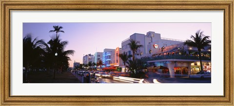 Framed Buildings Lit Up At Dusk, Ocean Drive, Miami, Florida, USA Print