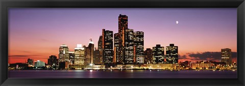 Framed Night Skyline Detroit MI Print