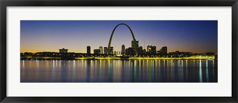 Framed City lit up at night, Gateway Arch, Mississippi River, St. Louis, Missouri Print