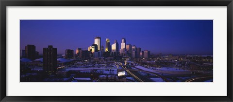 Framed Skyscrapers at dusk, Minneapolis, Minnesota, USA Print