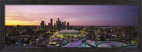 Framed Skyscrapers lit up at sunset, Minneapolis, Minnesota, USA Print