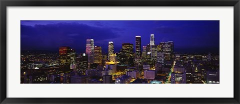 Framed Skyscrapers lit up at night, City Of Los Angeles, California, USA Print