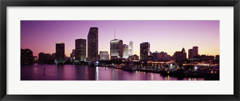 Framed Buildings lit up at dusk, Biscayne Bay, Miami, Miami-Dade county, Florida, USA Print