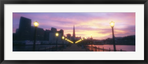 Framed Illuminated lampposts on a pier, San Francisco, California, USA Print