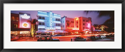 Framed Buildings Lit Up At Night, South Beach, Miami Beach, Florida, USA Print