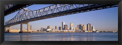 Framed Low angle view of bridges across a river, Crescent City Connection Bridge, Mississippi River, New Orleans, Louisiana, USA Print