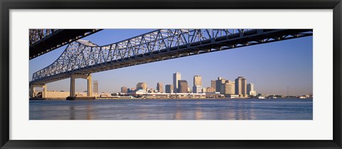 Framed Low angle view of bridges across a river, Crescent City Connection Bridge, Mississippi River, New Orleans, Louisiana, USA Print