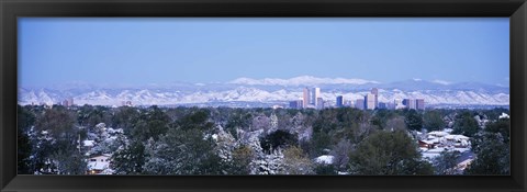 Framed Denver Skyline with Mountains Print