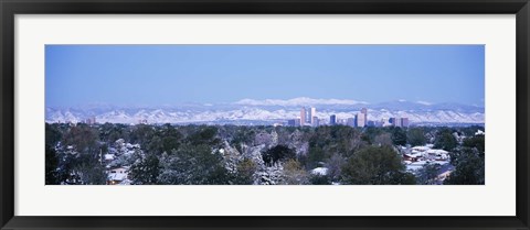 Framed Denver Skyline with Mountains Print