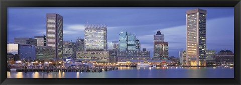 Framed Panoramic View Of An Urban Skyline At Twilight, Baltimore, Maryland, USA Print