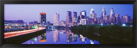 Framed Philadelphia Lit Up at Night Print