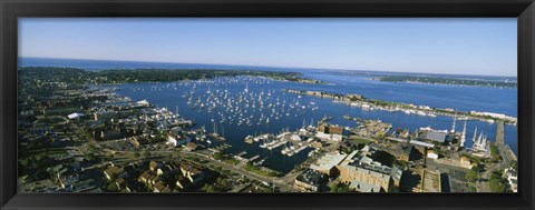 Framed Aerial view of a harbor, Newport Harbor, Newport, Rhode Island, USA Print