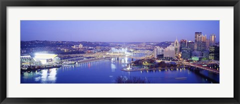 Framed Pittsburgh skyscrapers and Heinz Stadium at night Print