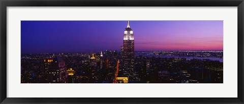 Framed Empire State building at night, New York NY Print