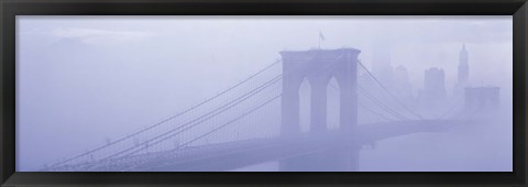 Framed Brooklyn Bridge in the fog Print