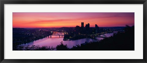 Framed Pittsburgh against a Red Sky Print