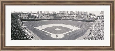 Framed Wrigley Field in black and white, USA, Illinois, Chicago Print