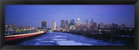 Framed Buildings lit up at night, Philadelphia, Pennsylvania, USA Print