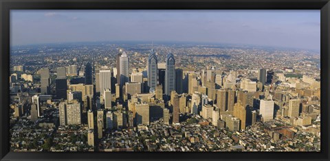 Framed Aerial view of skyscrapers in a city, Philadelphia, Pennsylvania, USA Print