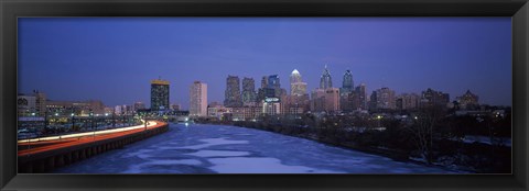 Framed Philadelphia Skyline at Night Print