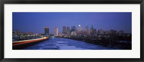 Framed Philadelphia Skyline at Night Print
