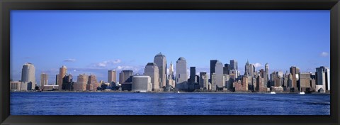 Framed New York City Skyline with Bright Blue Sky and Water Print