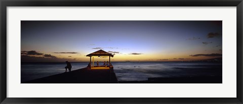 Framed Tourists on a pier, Waikiki Beach, Waikiki, Honolulu, Oahu, Hawaii, USA Print