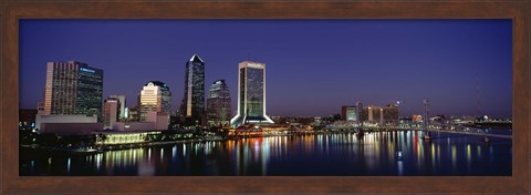 Framed Buildings Lit Up At Night, Jacksonville, Florida, USA Print