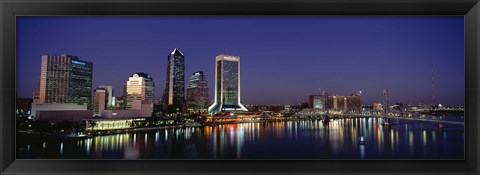 Framed Buildings Lit Up At Night, Jacksonville, Florida, USA Print