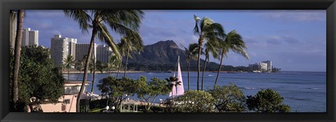 Framed Palm trees on Waikiki Beach, Oahu, Honolulu, Hawaii Print