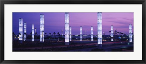 Framed Light sculptures lit up at night, LAX Airport, Los Angeles, California, USA Print